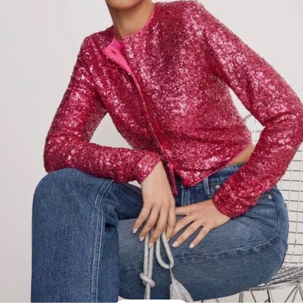 Good American Pink Sequin Cardigan